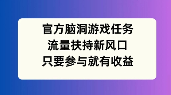 官方脑洞游戏任务，流量扶持新风口，只要参与就有收益【揭秘】 - 163资源网-163资源网