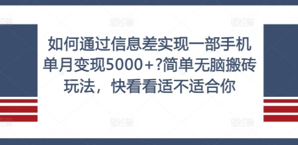 如何通过信息差实现一部手机单月变现5000+?简单无脑搬砖玩法，快看看适不适合你【揭秘】 - 163资源网-163资源网