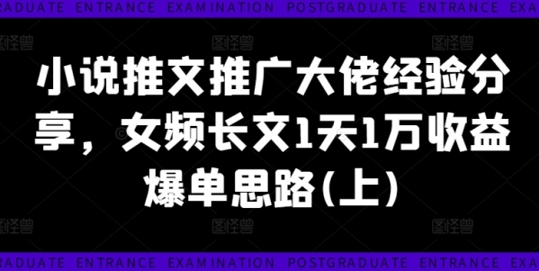 小说推文推广大佬经验分享，女频长文1天1万收益爆单思路(上) - 163资源网-163资源网