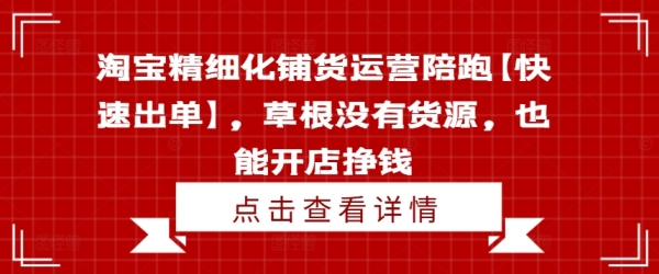 淘宝精细化铺货运营陪跑【快速出单】，草根没有货源，也能开店挣钱 - 163资源网-163资源网