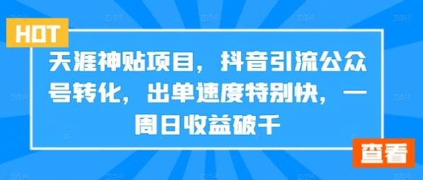 天涯神贴项目，抖音引流公众号转化，出单速度特别快，一周日收益破千 - 163资源网-163资源网