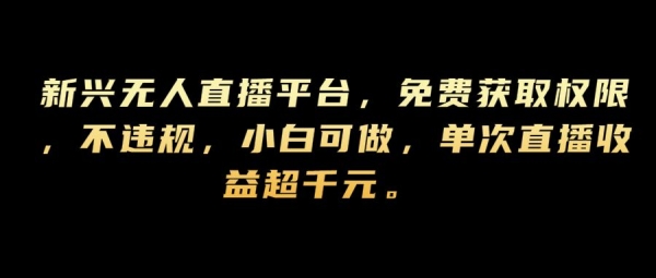 新兴无人直播平台，免费获取权限，不违规，小白可做，单次直播收益超千元 - 163资源网-163资源网