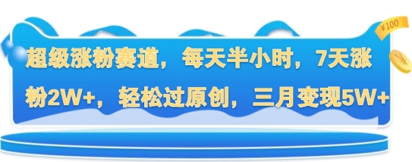 超级涨粉赛道，每天半小时，7天涨粉2W+，轻松过原创，三月变现5W+ - 163资源网-163资源网