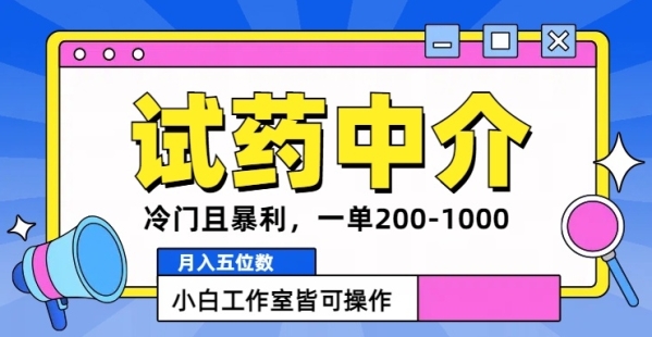 冷门且暴利的试药中介项目，一单利润200~1000.月入五位数，小白工作室皆可操作 - 163资源网-163资源网