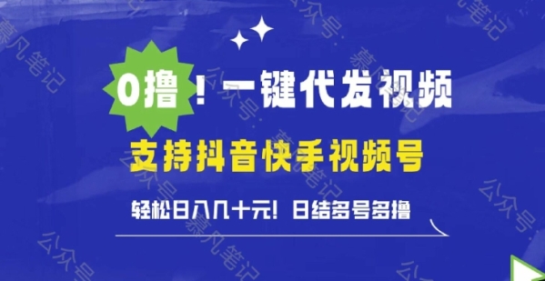 0撸抖音快手视频号一键代发视频，轻松日入几十元，日结多号多撸 - 163资源网-163资源网