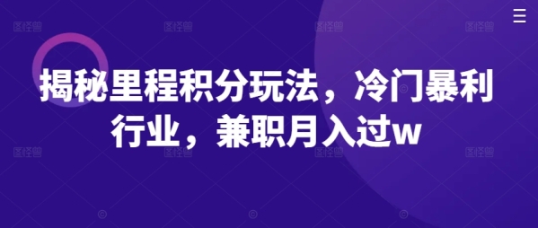 揭秘里程积分玩法，冷门暴利行业，兼职月入过w - 163资源网-163资源网