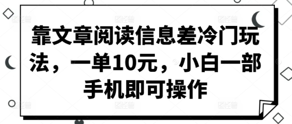 靠文章阅读信息差冷门玩法，一单10元，小白一部手机即可操作 - 163资源网-163资源网