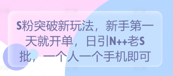 S粉突破新玩法，新手第一天就开单，日引N++老S批，一个人一个手机即可【揭秘】 - 163资源网-163资源网