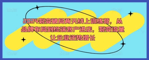 2024裂变破局两天线上训练营，从品牌布局到终端客户进店，裂变流量让企业逆势增长 - 163资源网-163资源网