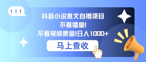 抖音小说推文自撸项目，不看播量，不看视频质量，日入几张 - 163资源网-163资源网