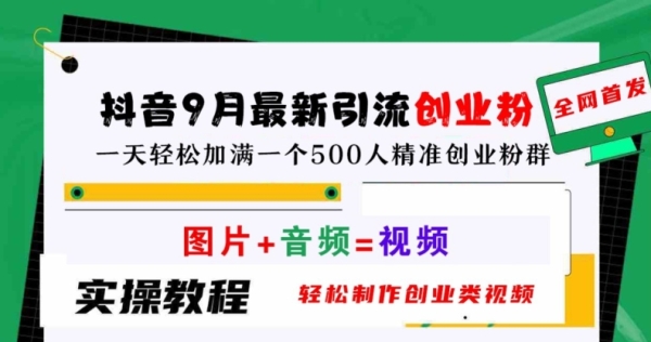 抖音9月最新引流创业粉，轻松制作创业类视频，一天轻松加满一个500人精准创业粉群【揭秘】 - 163资源网-163资源网