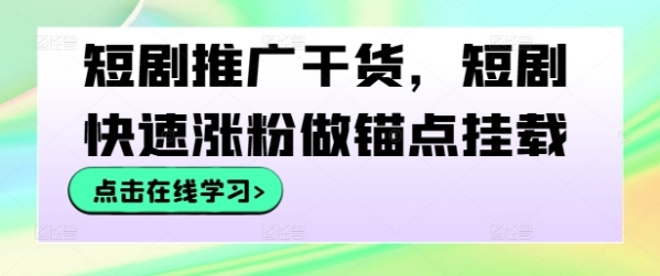 短剧推广干货，短剧快速涨粉做锚点挂载 - 163资源网-163资源网