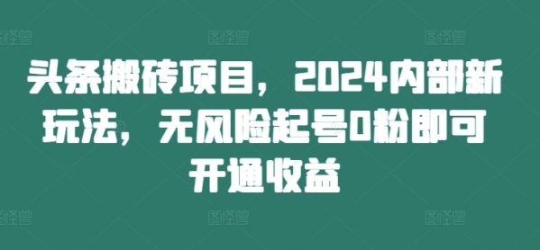 头条搬砖项目，2024内部新玩法，无风险起号0粉即可开通收益 - 163资源网-163资源网