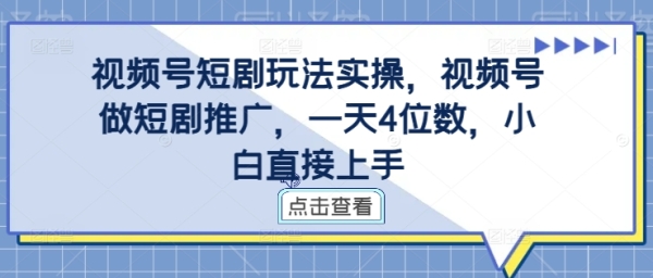 视频号短剧玩法实操，视频号做短剧推广，一天4位数，小白直接上手 - 163资源网-163资源网