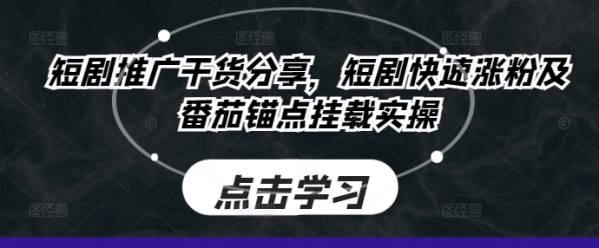 短剧推广干货分享，短剧快速涨粉及番茄锚点挂载实操 - 163资源网-163资源网