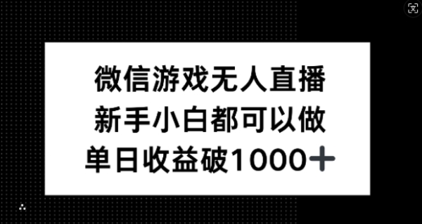 微信游戏无人直播，新手小白都可以做，单日收益破1k【揭秘】 - 163资源网-163资源网