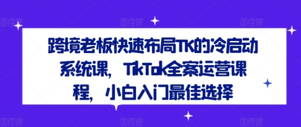 跨境老板快速布局TK的冷启动系统课，TikTok全案运营课程，小白入门最佳选择 - 163资源网-163资源网