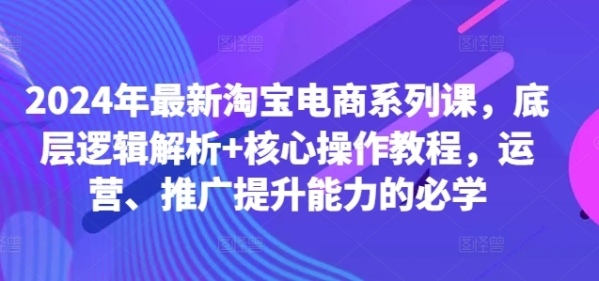 2024年最新淘宝电商系列课，底层逻辑解析+核心操作教程，运营、推广提升能力的必学 - 163资源网-163资源网