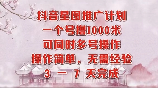 抖音星图推广项目，3-7天就能完成，每单1k，可多号一起做 - 163资源网-163资源网