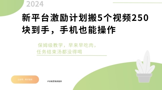 新平台激励计划搬5个视频250块到手，手机也能操作，保姆级教学 - 163资源网-163资源网