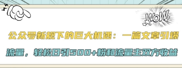 公众号新规下的巨大机遇：一篇文章引爆流量，轻松日引500+粉和流量主双方收益 - 163资源网-163资源网