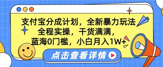 蓝海0门槛，支付宝分成计划，全新暴力玩法，全程实操，干货满满，小白月入1W+ - 163资源网-163资源网