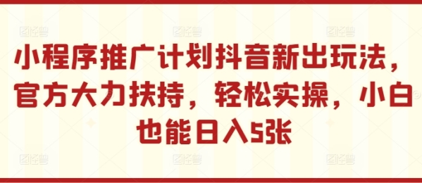 小程序推广计划抖音新出玩法，官方大力扶持，轻松实操，小白也能日入5张【揭秘】 - 163资源网-163资源网