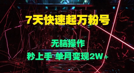 7天快速起万粉号，无脑操作，秒上手 单月变现过W - 163资源网-163资源网