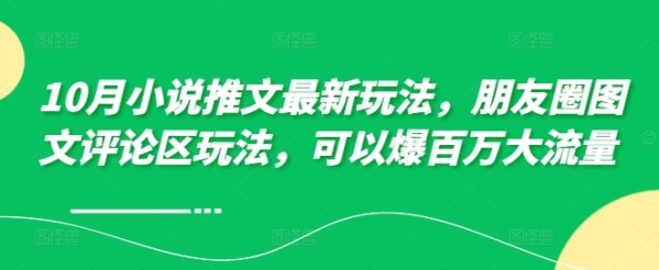 10月小说推文最新玩法，朋友圈图文评论区玩法，可以爆百万大流量 - 163资源网-163资源网