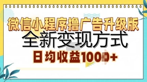 微信小程序撸广告升级版，全新变现方式，日均收益1k - 163资源网-163资源网