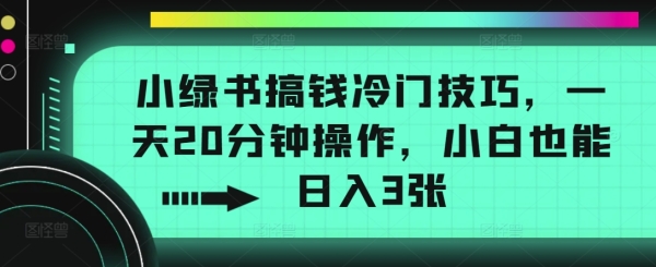 小绿书搞钱冷门技巧，一天20分钟操作，小白也能日入3张 - 163资源网-163资源网