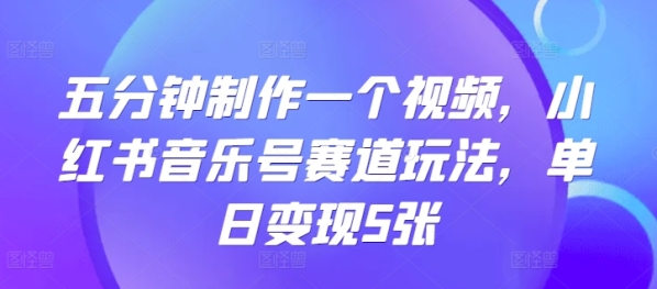 五分钟制作一个视频，小红书音乐号赛道玩法，单日变现5张 - 163资源网-163资源网