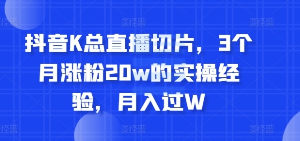 抖音K总直播切片，3个月涨粉20w的实操经验，月入过W - 163资源网-163资源网