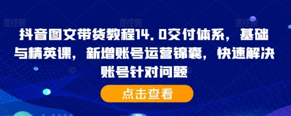 抖音图文带货教程14.0交付体系，基础与精英课，新增账号运营锦囊，快速解决账号针对问题 - 163资源网-163资源网