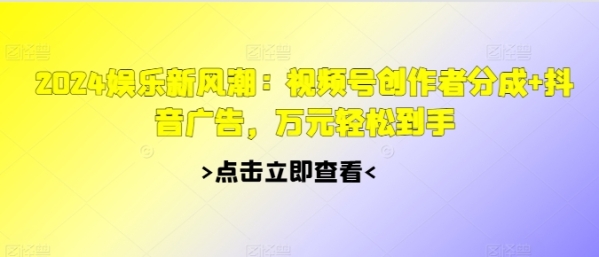 2024娱乐新风潮：视频号创作者分成+抖音广告，万元轻松到手 - 163资源网-163资源网