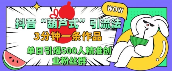 抖音葫芦式引流法，三分钟一条作品，单日引爆抖音500人精准创业粉丝群【揭秘】 - 163资源网-163资源网