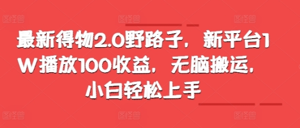 最新得物2.0野路子，新平台1W播放100收益，无脑搬运，小白轻松上手 - 163资源网-163资源网