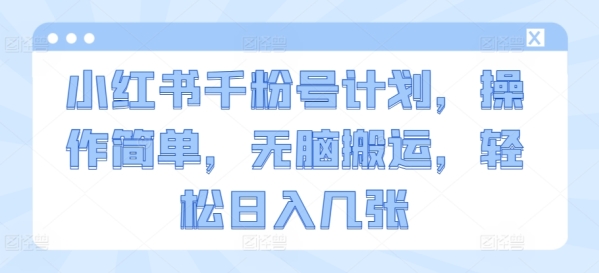 小红书千粉号计划，操作简单，无脑搬运，轻松日入几张 - 163资源网-163资源网