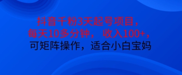 抖音干粉3天起号项目，每天10多分钟，收入100+，可矩阵操作，适合小白宝妈 - 163资源网-163资源网