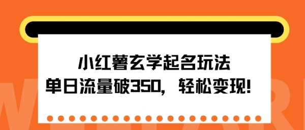 小红薯玄学起名玩法，单日流量破350+，轻松变现 - 163资源网-163资源网