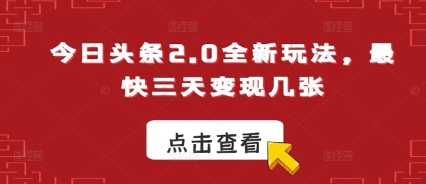 今日头条2.0全新玩法，最快三天变现几张 - 163资源网-163资源网