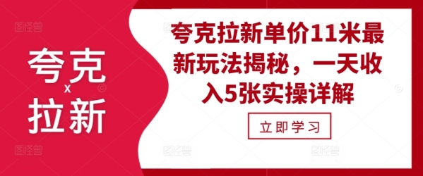 夸克拉新单价11米最新玩法揭秘，一天收入5张实操详解 - 163资源网-163资源网