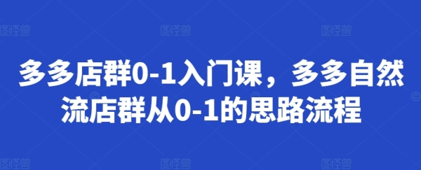 多多店群0-1入门课，多多自然流店群从0-1的思路流程 - 163资源网-163资源网