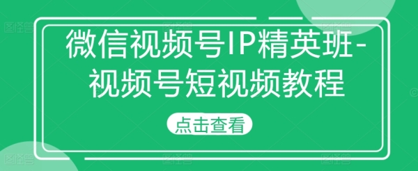 微信视频号IP精英班-视频号短视频教程 - 163资源网-163资源网