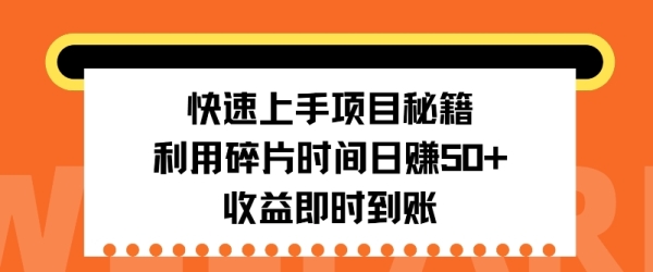 快速上手项目秘籍，利用碎片时间日入50+，收益即时到账 - 163资源网-163资源网