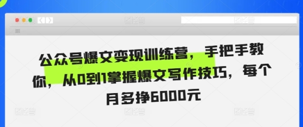 公众号爆文变现训练营，手把手教你，从0到1掌握爆文写作技巧，每个月多挣6000元 - 163资源网-163资源网