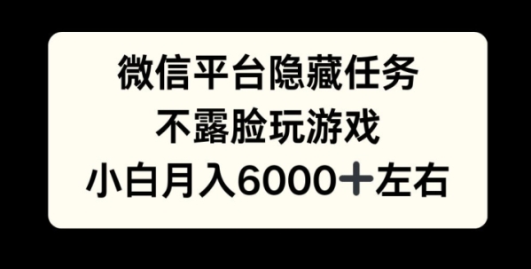 微信平台隐藏任务，不露脸玩游戏，月入6000+ - 163资源网-163资源网