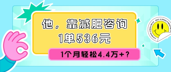 他，靠减肥咨询，1单536元，1个月轻松4.4w+? - 163资源网-163资源网