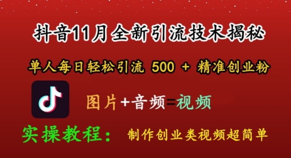 抖音11月全新引流技术，轻松制作创业类视频，单人每日轻松引流500+精准创业粉 - 163资源网-163资源网