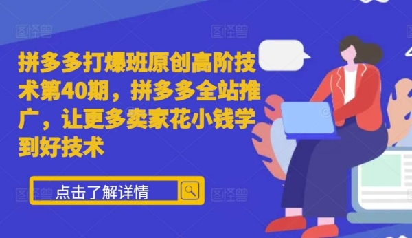 拼多多打爆班原创高阶技术第40期，拼多多全站推广，让更多卖家花小钱学到好技术 - 163资源网-163资源网